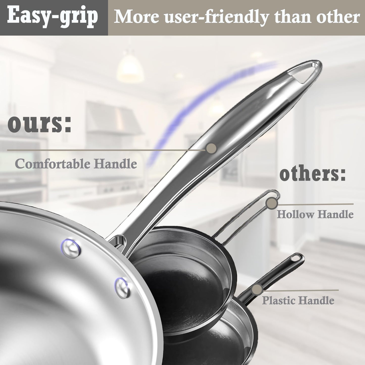 SHEUMNT Stainless Steel pots and pans set, 6 Piece Nonstick Induction Kitchen Cookware Set, Works with Induction/Electric and Gas Cooktops, Nonstick, Oven Safe, Camping Cookware