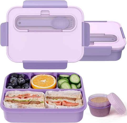 Caperci Bento Box Adult - 50 oz Large Lunch Containers for Adults and Teens, 4-Compartment Bento Lunch Box with Utensils & Leak Proof Sauce Cup, Dishwasher Safe, Durable, BPA-Free (Lavender)
