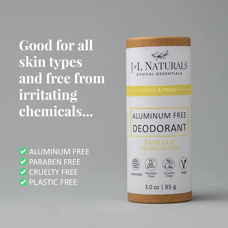 J&L Naturals Aluminum Free Deodorant for Men & Women | 100% Natural Ingredients With Coconut Oil, Shea Butter, & Essential Oils | Sustainable, Eco-Friendly (Vanilla & Ylang Ylang, 3.0 Oz (Pack of 2))