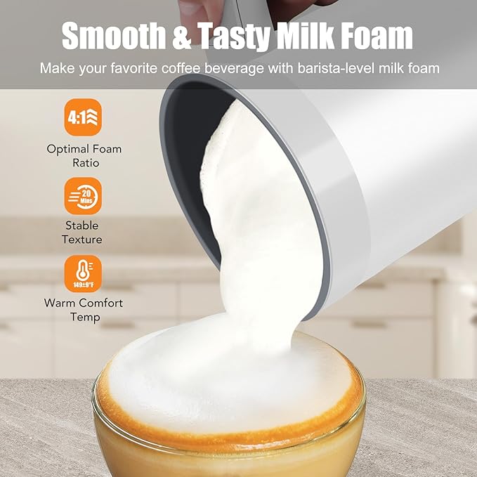 Milk Frother, 4-in-1 Electric Milk Steamer and Frother, 13.5oz/400ml Automatic Large Capacity Warm and Cold Foam Maker, Milk Warmer and Coffee Frother for Latte, Cappuccino, Macchiato(White)