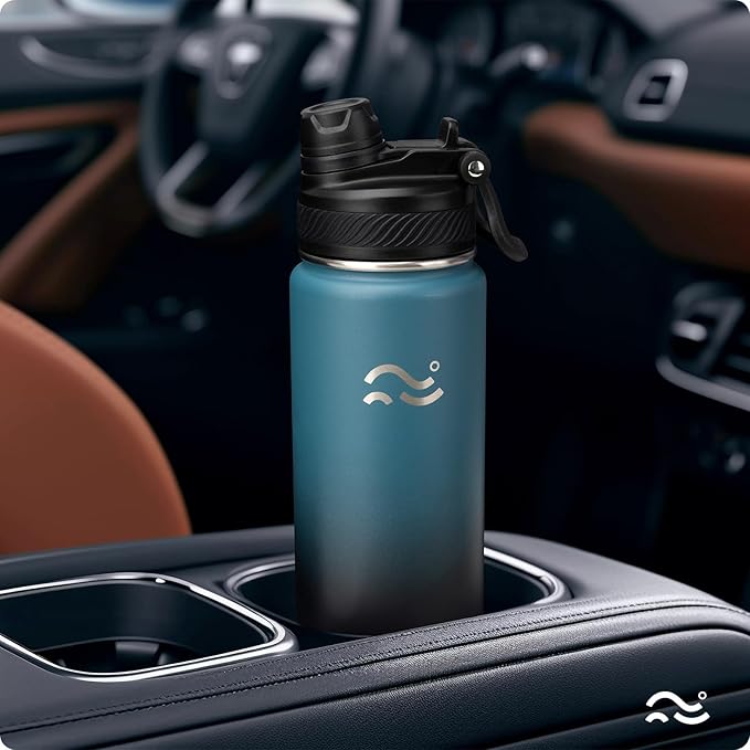Swigina [2-IN-1 LID] Insulated Water Bottle with Silicone Boot (36hrs Cold/18hrs Hot) - DIY Stickers, Leakproof, BPA Free, 24 oz