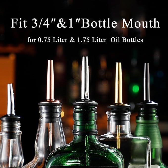 24-Pack Auto Flip Liquor Bottle Pourers with Adapters, Liquor Pour Spout Adapters set for for Large Olive Oil Bottles and Liquor Bottles - Up to 1 Inch/25mm Neck Converts Spout into Large Pour Spout