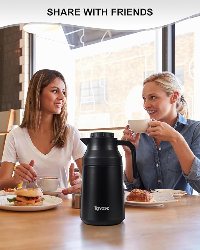 Thermal Coffee Carafe Insulated Stainless Steel Coffee Carafe for Hot Liquid Vacuum Thermal Pot Creamer Pitcher Dispenser Keeping Hot Water Milk (Black 68 oz)