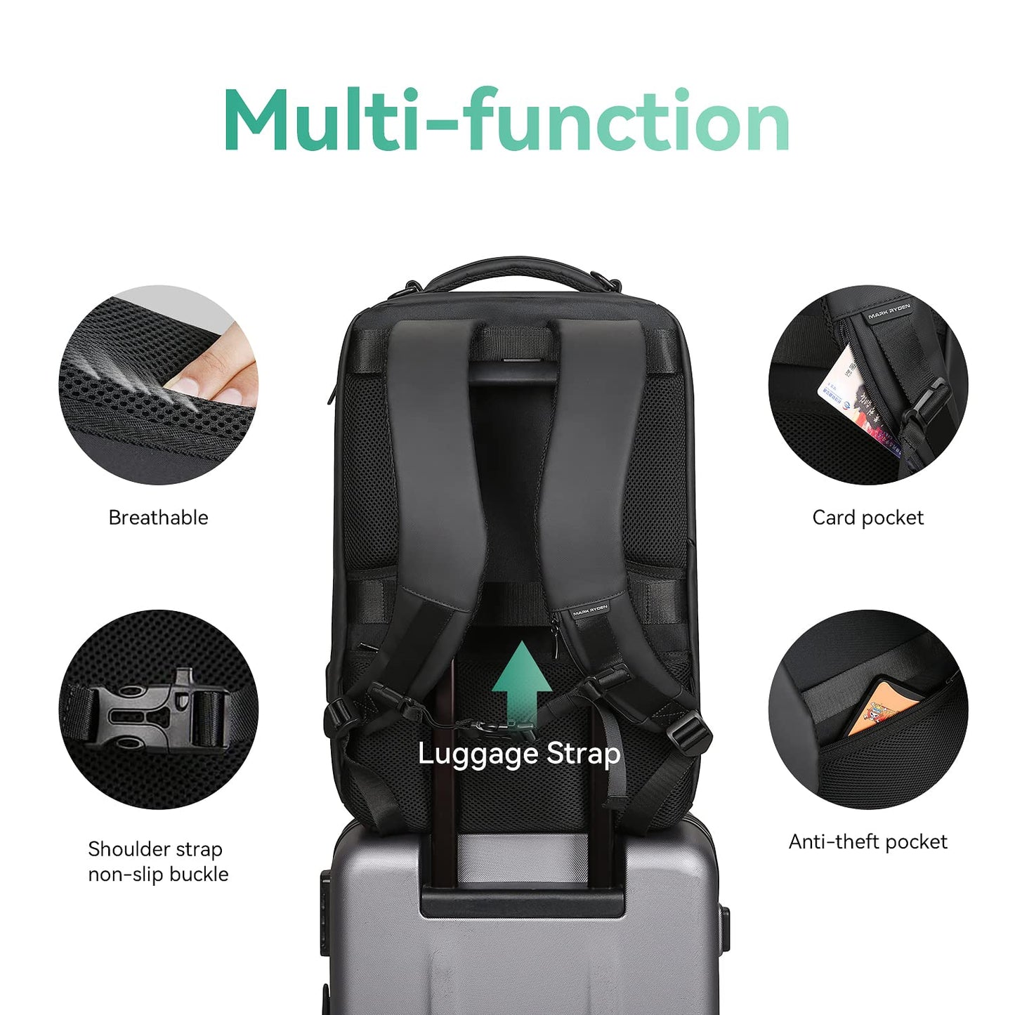 MARK RYDEN Business Backpack for Men, Waterproof High Tech Backpack with Sport Car Shape Design and USB Charging Port, Travel Laptop Backpack Fits 17.3 Inch Notebook (YKK-2 Pockets)