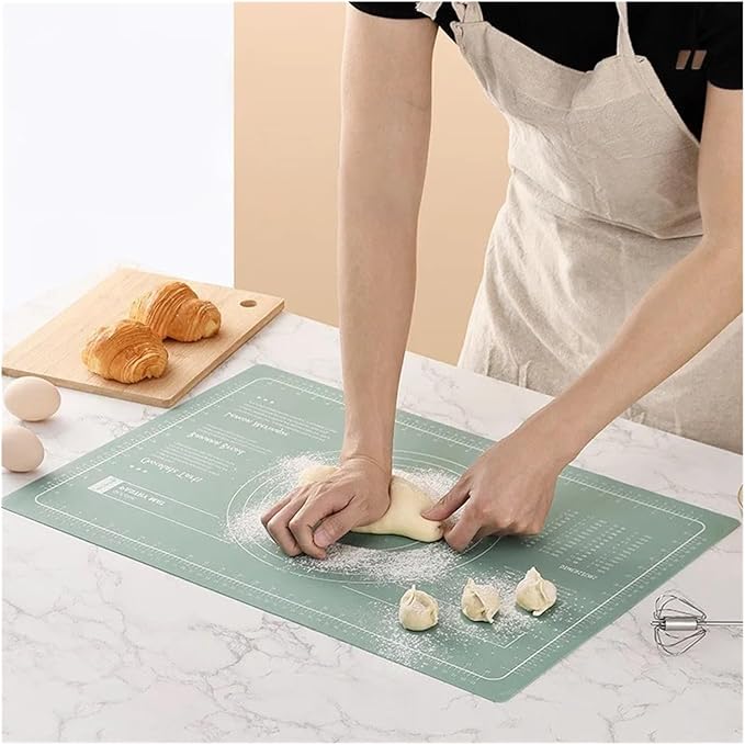 Silicone Measuring Kneading Pad Set Household Rolling Pin Dough Large Thick Non-slip Non-stick Bottom Baking Tool(Rolling pin green)