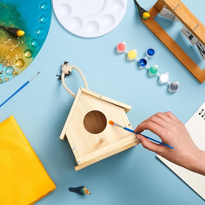 Liliful 8 Sets Wooden DIY Birdhouse Kit, Unfinished Bird Houses with Paints and Paintbrushes, Bird Feeder Craft Arts for Kids Ages 4-8, 8-12, Classroom Activity and Adults Wooden Craft Gifts