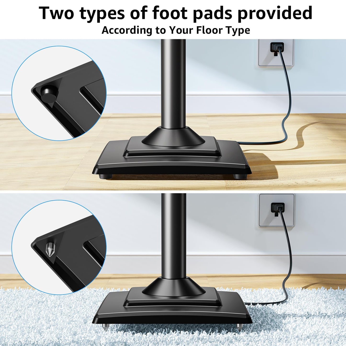 MOUNTUP Universal Speakers Stands Pair 34" to 43.3" Height Adjustable Holds Bookshelf Speakers Satellite Speakers Up to 11LBS Cable Concealing 1 Pair Spring-Loaded Plate Extends to 10" MU9138 Black