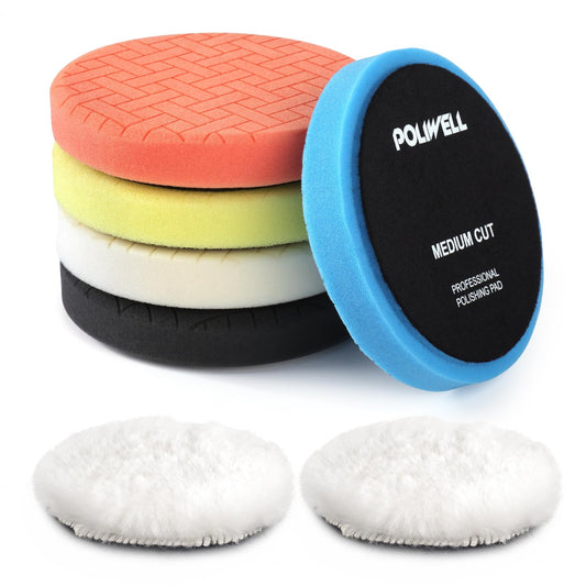 6 Inch Car Polishing & Buffing Sponge Pads Kit Wool Bonnet Pads for Household Electric Drill and Auto Polisher with 8mm M14 Drill Adapter for Washing Cleaning Waxing Dusting, 11PCS