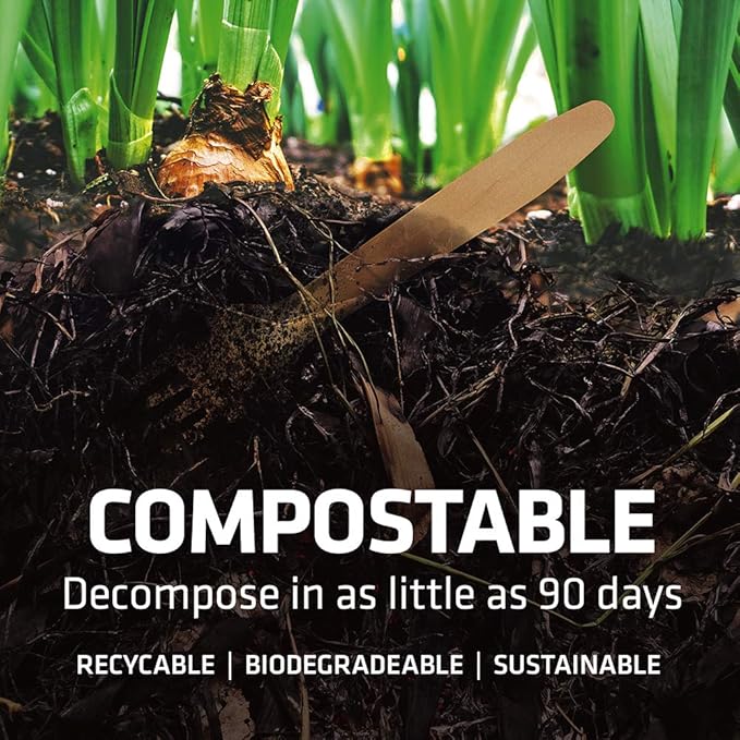 Disposable Wooden Cutlery Set - 100% Home Compostable - 100 Mix - (40 Forks, 40 Spoons and 20 Knives) 6.5", Bamboo Utensils Alternative, Eco-Friendly, Organic, Sustainable and Carbon Neutral Certified