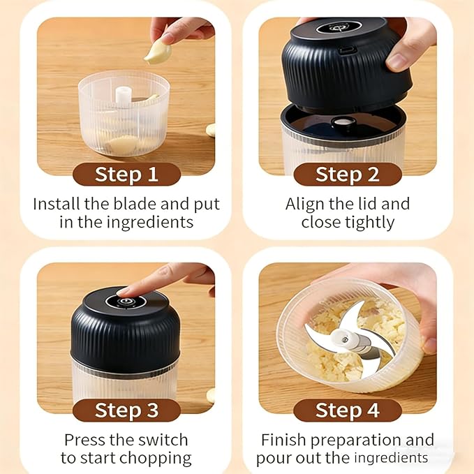 Electric Garlic Chopper, Mini Portable Veggie Cutter, Garlic Grinder Masher Onion Chopper, Quick & Compact, for Ginger, Chili, Fruit, Meat (Blue)