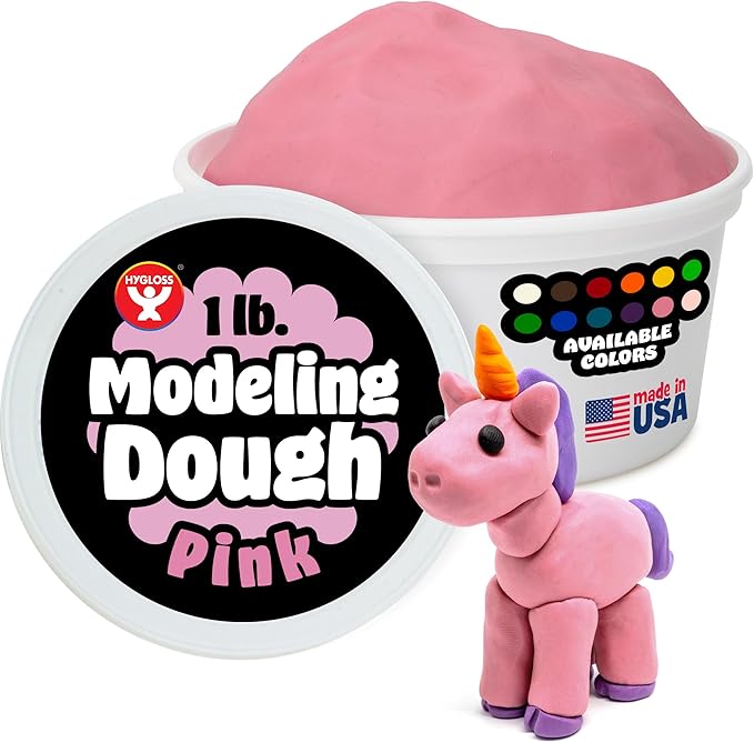 Hygloss Play Modeling Dough for Kids – Safe & Non-Toxic Sensory Dough for Arts and Crafts – 1 lb Tub – Play Clay for Toddler Activities, Preschool Classroom Must-Haves – Pink Color, Unscented