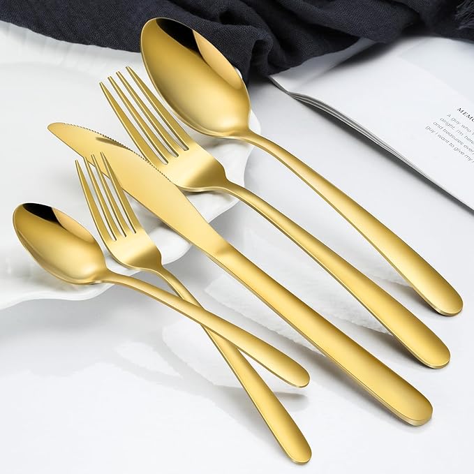 Hunnycook Gold Silverware Set - 20PCS Stainless Steel Silverware Set for 4, Includes Forks Spoons and Knives, Utensil Sets for Home Kitchen Restaurant, Dishwasher Safe