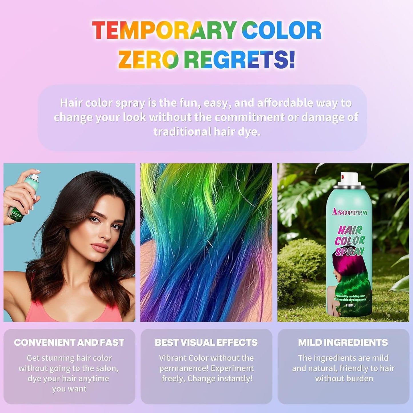 Black Hair Spray,Hair Color Spray Dye,Temporary Hair Color Spray for Kids Women Men,Color Hair Spray for Kids,Washable Hair Coloring Natural Temporary Hair Dye for Party,Halloween,Cosplay(Black)