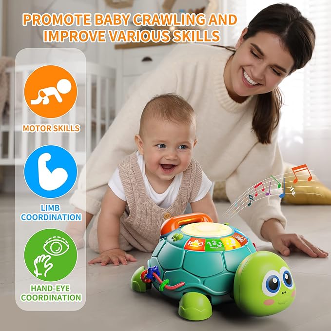 Letapapa Baby Toys 6 to 12 Months, Tummy Time Toy for 12-18 Months, Musical Turtle Crawling Toys with Light & Sound, Birthday Gift Early Educational Toy for Baby Infant 6 7 8 9 10 Months 1 2 Year Old