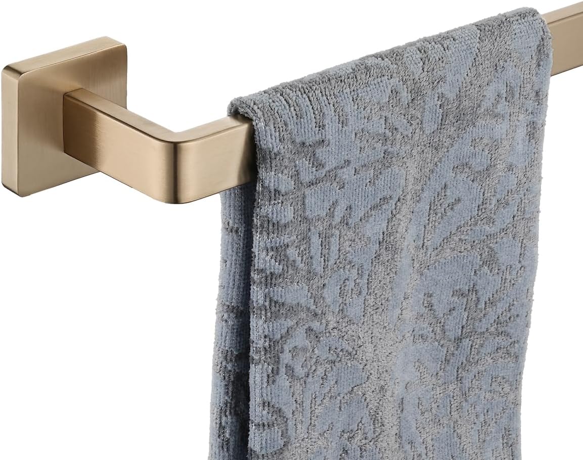 JQK Champagne Bronze Towel Bar, 16 Inch 304 Stainless Steel Thicken 0.8mm Towel Rack Bathroom, Towel Holder Wall Mount, Total Length 18.41 Inch, TB250L16-CB