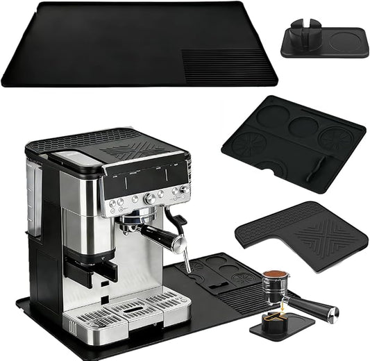 4-in-1 Coffee Maker Mat for Ninja Luxe Cafe Machine ES601 & ES701, Silicone Top Mat + Coffee Bar Mat + Espresso Tamping Mat + Tamping Base -Waterproof Bar Accessories