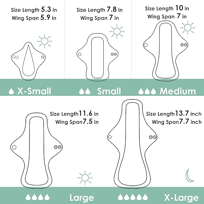wegreeco 6 Pcs Reusable Menstrual Pads, Ultra Absorbent Cloth Pads for Heavy Flow, Sanitary for Teens, Women, Nonslip, Inner Mustard Yellow, Grey, Beige, Rose Gold Outer, S