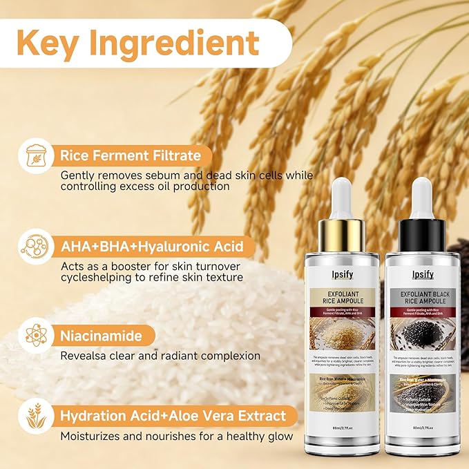 Peel Shot Glow Rice Ampoule, Black and White Rice Exfoliant for Face and Body, Rice Exfoliator for Faces Dead Skin Cells Remover, Face Peel Shot Serum for Softens Cuticle, 80ML (Black Rice)