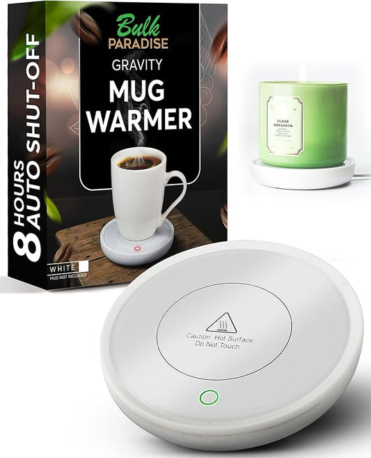 Coffee Mug Warmer with Auto Shut-Off – Compact 17W Cup Warmer for Desk with Gravity Switch – Electric Candle Warmer Plate for Jar Candles – Keeps Coffee, Tea & Drinks Warm – Safe & Durable (White)