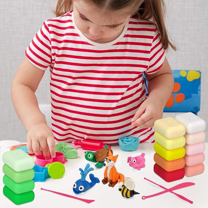 Air Dry Clay 96PCS (2x48Colors), Modeling Clay for Kids with 12 Sheets Dinosaur Stickers & 6PCS Sculpting Tools, Safe & Non-Toxic, DIY Molding Clay Gift for Boys and Girls