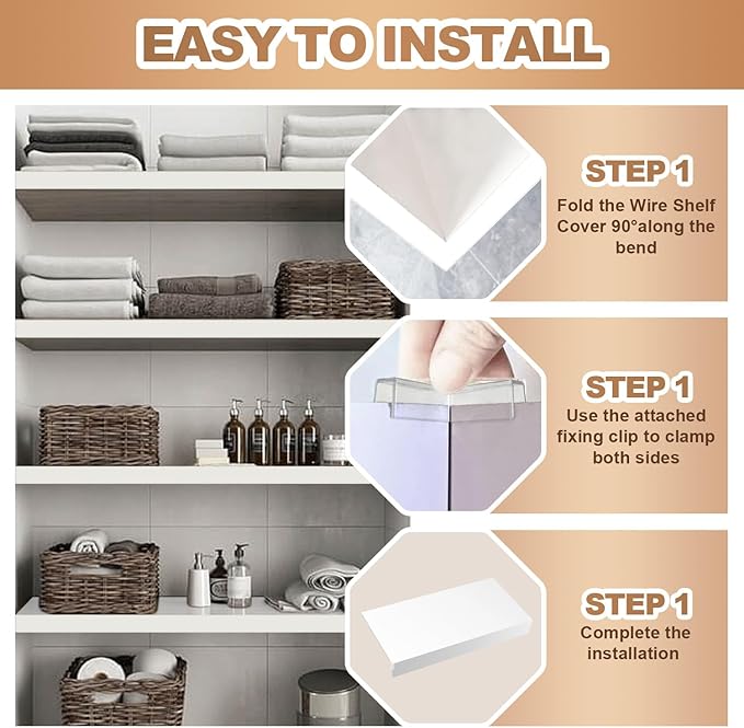 5 Pcs Wire Rack Covers 33x16x3 inch PVC Pantry Shelf Cover 0.31 inch Thick Removable Closet Wire Rack Shelf Covers,Decoration Kitchen Bathroom Office Shelving (Light luxury white,33x16x3 inch)