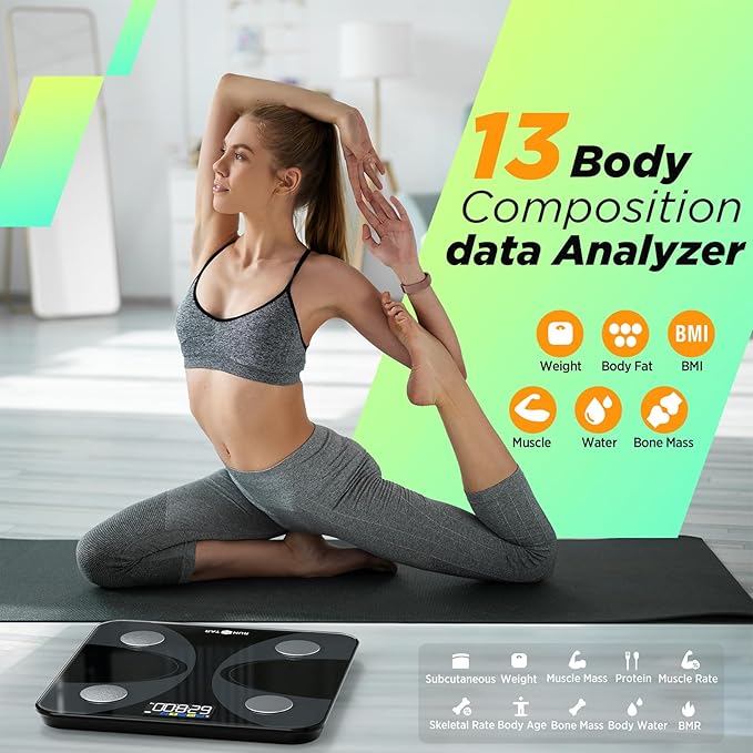 Scale for Body Weight and Fat Percentage, RunSTAR Digital Accurate Bathroom Smart Scale with Large Display, FSA&HSA Eligible 13 Body Composition Analyzer Sync App