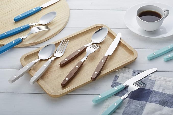 ANNOVA Silverware Set, Retro/Rivet Colorful Stainless Steel Tableware Kitchen Flatware Set Utensils, Includes Dinner Knives, Forks, Spoons, Salad Forks & Dessert Spoons (Cream, 20 Pieces)
