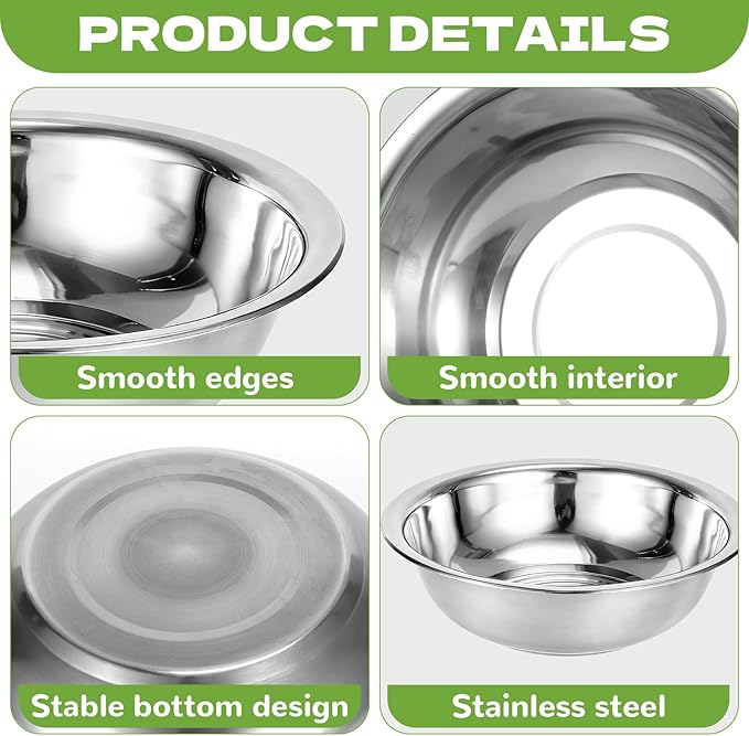 8 PCS Stainless Steel Mixing Bowls 13 Inch 8 Qt Extra Large Metal Basin with Mirror Finish, Heavy-Duty Salad Dough Bowl Kitchen Prep Bowl Dishwasher Safe Dish Tub for Home & Commercial Cooking