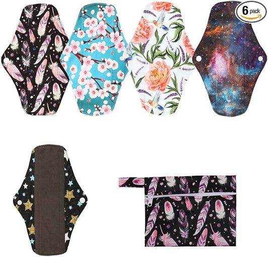 5 Medium Panty Liners 1 Wet Bag Cloth Menstrual Pads Washable (Night, M Panty Liners)