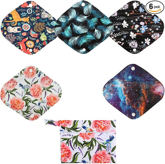 5 Small Panty Liners 1 Wet Bag Cloth Menstrual Pads Reusable Washable (Floral, S Panty Liners)