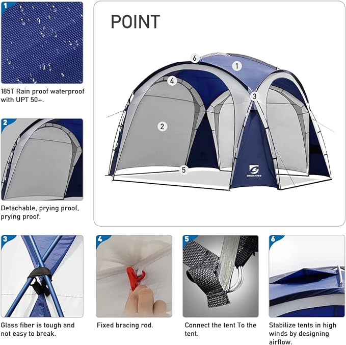 Beach Tent 12 X 12ft Large UPF50+ Pop Up Canopy with 2-Pcs Side Wall, Sun Shelter Rainproof, Waterproof for Camping Trips, Backyard Fun, Fishing, Parties, Or Picnics(Green)