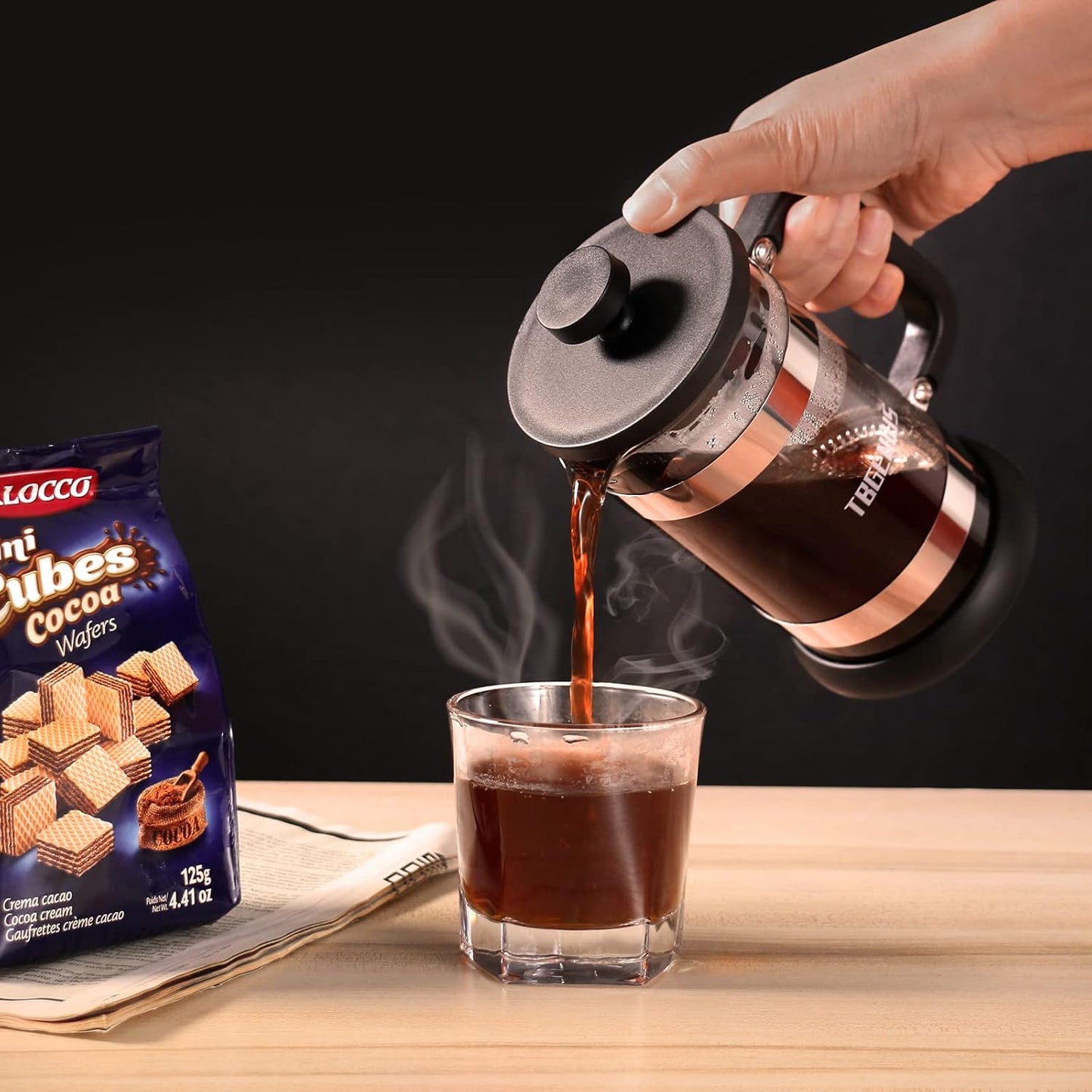 French Press Coffee Maker 21 oz, Cold Brew Heat Resistant Thickened Borosilicate Coffee Pot, Coffee Presses 600 ml, Tea and Frothed Milk Press (Black，21Ounce)