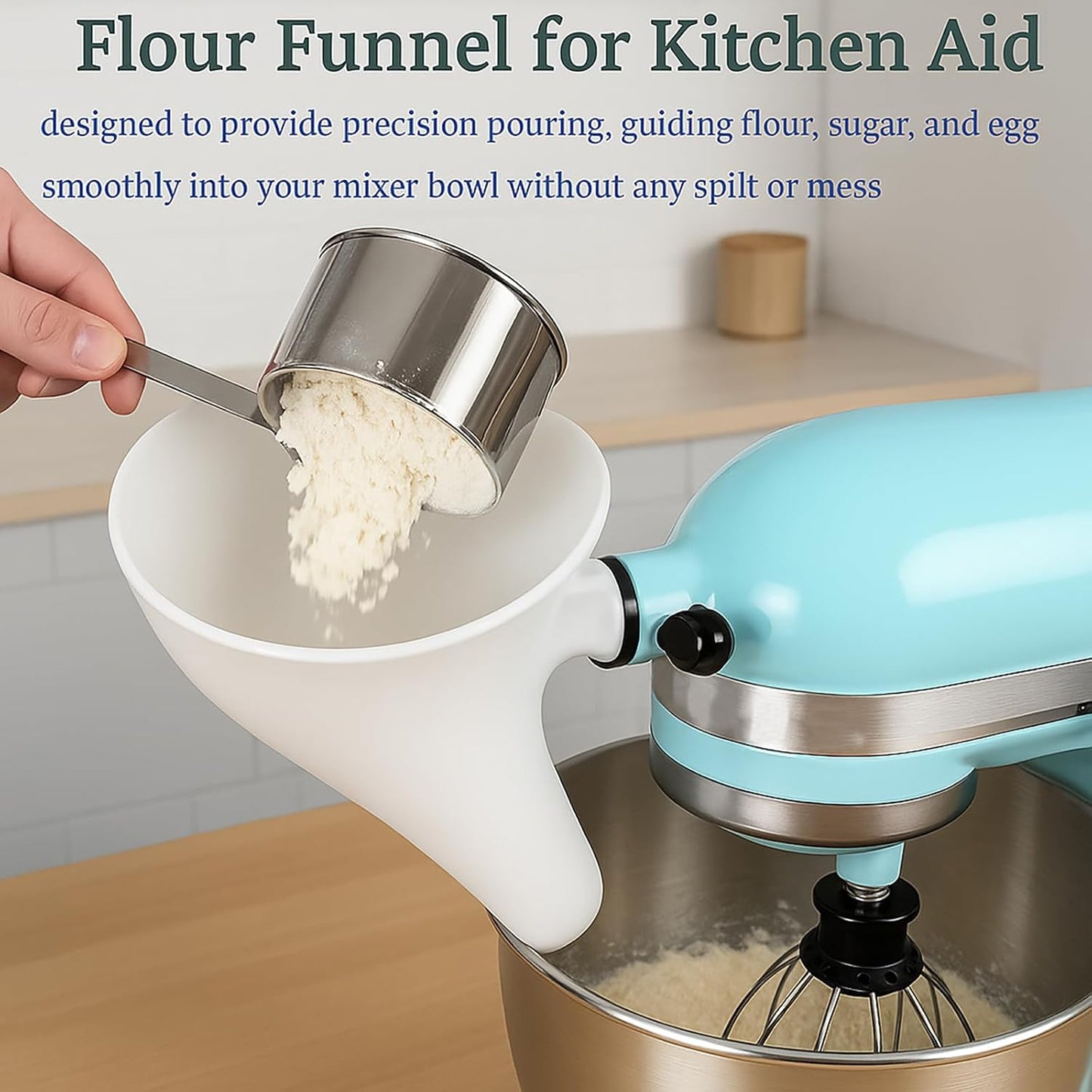 Flour Funnel for Kitchen Aid Stand Mixer, Plastic Funnel with Easy-Pour Attachment Fits KSM150 5-Quart Tilt-Head Mixers, Mess-Free Baking Accessory for Flour, Sugar, and Egg Liquid (RED1PCS)