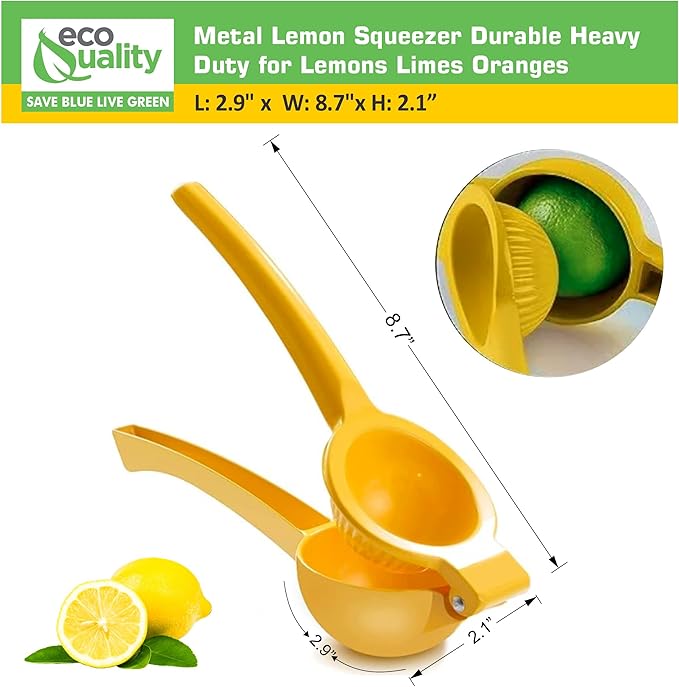 EcoQuality Heavy Duty Handheld Yellow Citrus Juice Squeezer Premium Lemon, Lime & Orange Press for Maximum Extraction Easy to Use, Durable and Rust Resistant Metal Manual Juicer (2)