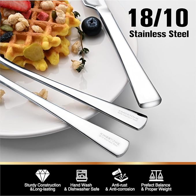 KINGSTONE Silverware Set for 8, 45-Piece Forged 18/10 Stainless Steel Flatware Set with Serving Utensils, Mirror Finish Cutlery Set Dishwasher Safe for Home, Restaurant, Wedding, Party