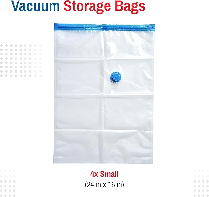 4 Pack Small Vacuum Storage Bags for Comforters, Blankets & Clothes – Vacuum Sealed Compression Bags with Hand Pump – Space Saver Storage Bags for Bedding, Moving, Travel & Organization