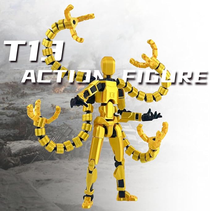 T13 Already Assembled Action Figure Accessories, T13 Multi-Jointed Movable,for Collectors Desktop Decorations t-13 Movability 3D Printed Toys (Yellow, 7.2inch)