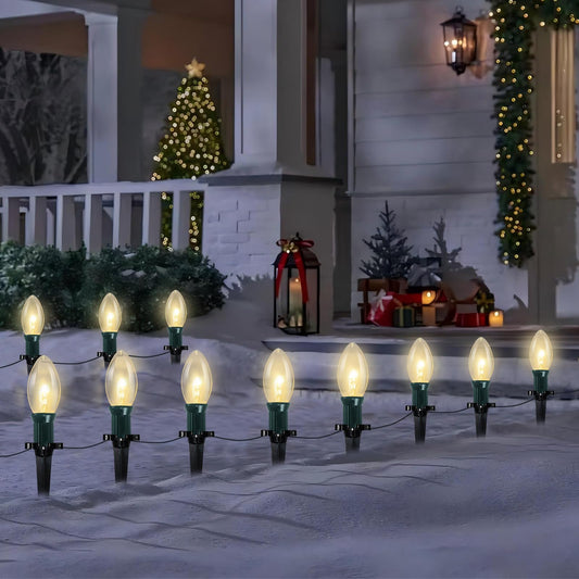 38Ft Outdoor Christmas Pathway String Lights with C9 Clear Markers, Extendable Walkway Lights for Xmas Party & Commercial Decor