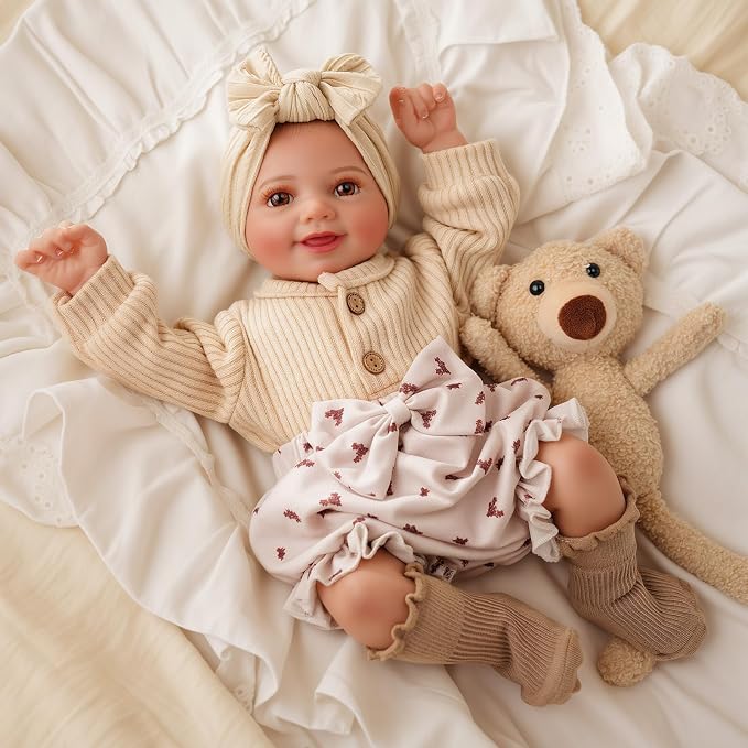 BABESIDE Reborn Baby Dolls Sunny - 17Inch Cute Soft Vinyl Realistic Baby Doll Poseable Smiling Real Life Baby Dolls with Complete Accessories for 3+ Years Old Gifts
