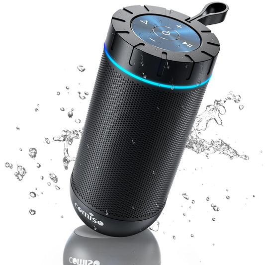 comiso Bluetooth Speaker, IP65 Waterproof Portable Speaker with 360° HD Stereo Sound, Punchy Bass, TWS Pairing, 24H Playtime, Wireless Speakers for Home/Outdoor/Camping/Beach, Gifts for Unisex