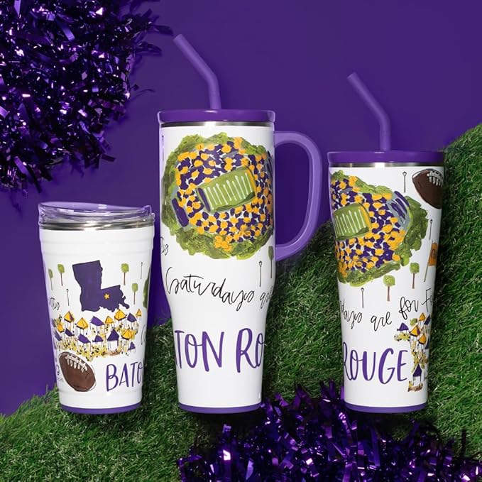 Swig Life 24oz Party Cup, Stackable Insulated Travel Coffee Tumbler with EZ Slider Lid, Cup Holder Friendly, Stainless Steel 24 oz Tumbler, Reusable Mug (Saturdays In Baton Rouge)