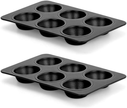 E-far Non-stick Muffin Pan Set of 2, 6-Cup Muffin Cupcake Pan Tin for Oven Baking, Easy Release & Clean, Regular Size - 11.44 x 7.12 x 1.25 Inch