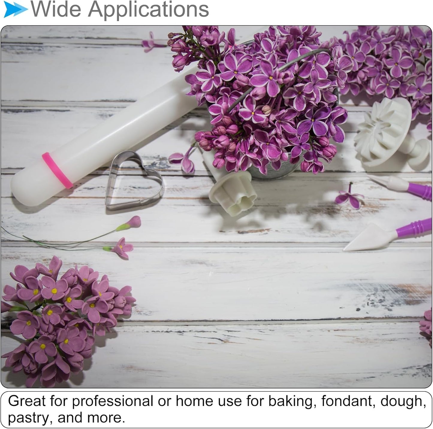 Fondant Rolling Pin, 20" Length, PP Plastic Non-Stick Guide Rings Fondant Roller Dough Roller - (Applications: for Clay Baking Fondant DIY)