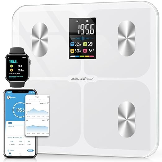 ABLEGRID Digital Smart Bathroom Scale for Body Weight and Fat Percentage,Body Fat Scale with BMI Large LCD Display,Accurate Body Composition Analyzer,Weighing Machine for People with Fitness App,400lb