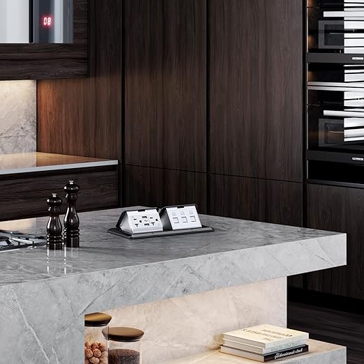 KYHSHJ Dual Pop-Up Floor Electrical Outlet Box Kit，20 Amp Stainless Steel USB TR Receptacle Outlet，3-Port RJ45 Datacom Receptacle，Waterproof Gasket with IP44 Waterproof Rating, ETL Listed, Black