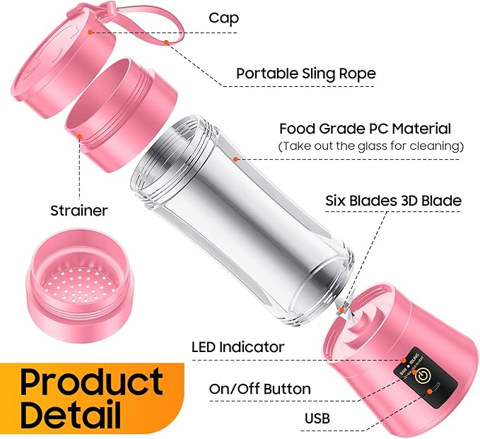 Cordless Personal Size Portable Blender - 380Ml Blender Smoothies and Shakes, BPA Free Traveling Juice Cup with Powerful Blending, Freshly Squeezed in Sports/Travel/Home