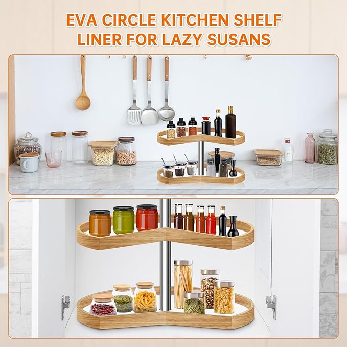 2 Pack 26In Lazy Susan Shelf Liner, Upgraded Composite Materials Circle Lazy Susan Liner for Kitchen Cabinets, Non Adhesive Liners Mats for Shelf Drawer Refrigerator Cupboard (2 Pack-White)