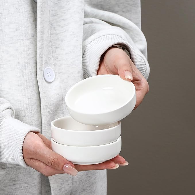 Selamica Soy Sauce Dish, 2.5 oz Ceramic Dipping Bowls Set of 12, 3.3 Inch Pinch Bowls for Side Dish, Condiment, Ketchup, Sushi, BBQ, White