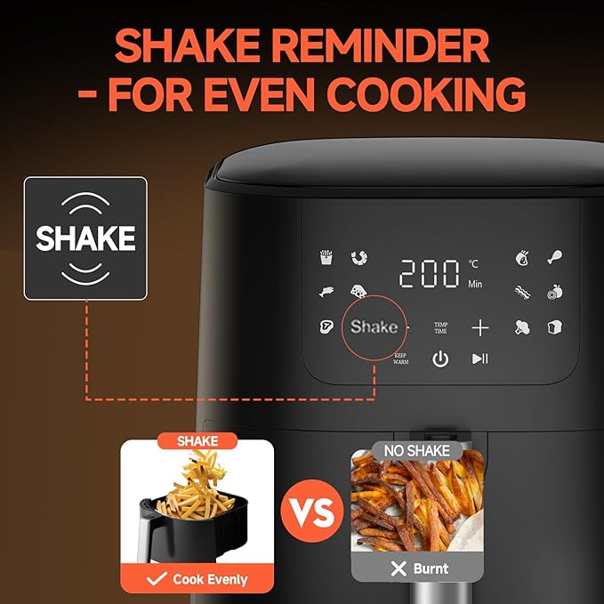 QIDO Air Fryer – 5 QT Compact Airfryer for Quick & Easy Meals in Minutes, 180°- 450°F Precision Heating, Touchscreen Controls with Auto Menus, Nonstick & Dishwasher Safe Basket - Black