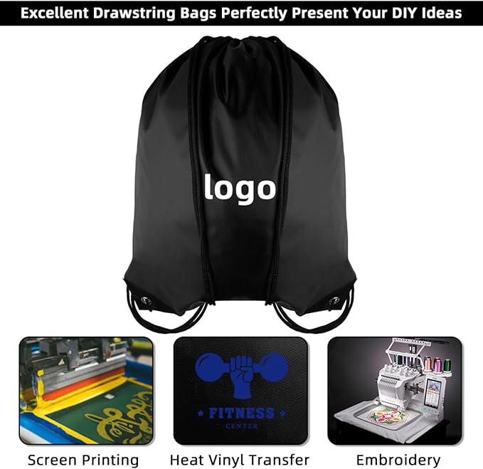 GoodtoU Drawstring Bags, Drawstring Backpack Nylon Backpack Draw String Bags Pack Bulk Cinch Sack Drawstring Gym Bag Drawstring Backpack for Sport, Traveling, Team (Black, 48Pcs)